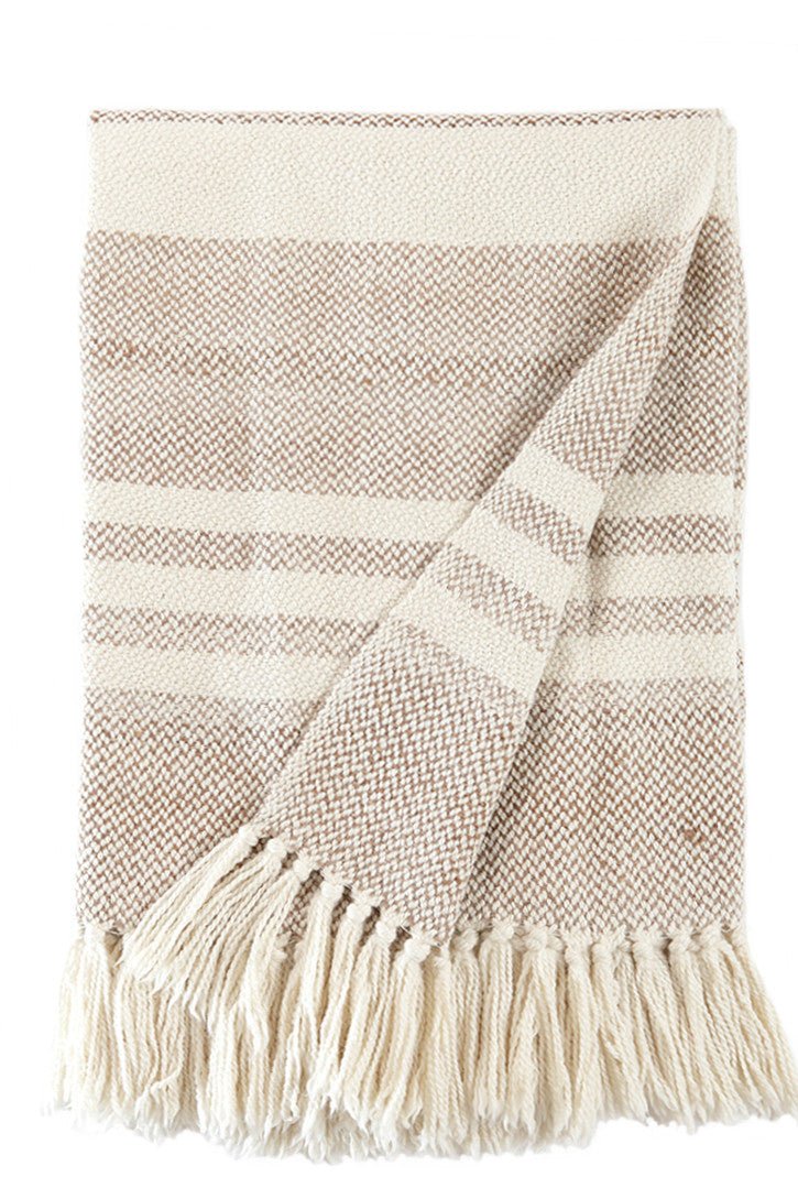 Camel Stripes Wool Blend Blanket - Poppy Natural