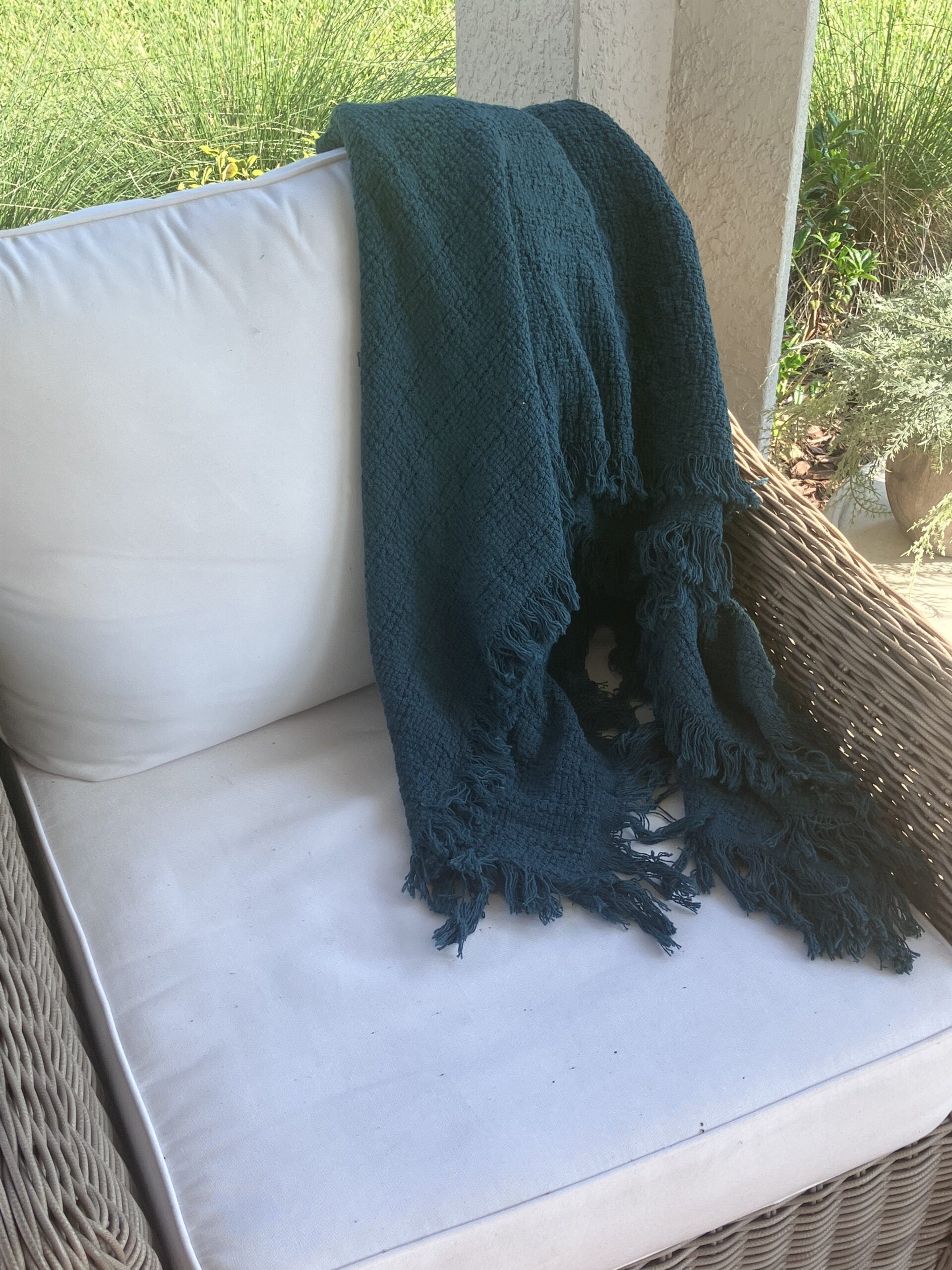 100% Cotton Fringed Throw Blanket - Poppy Natural