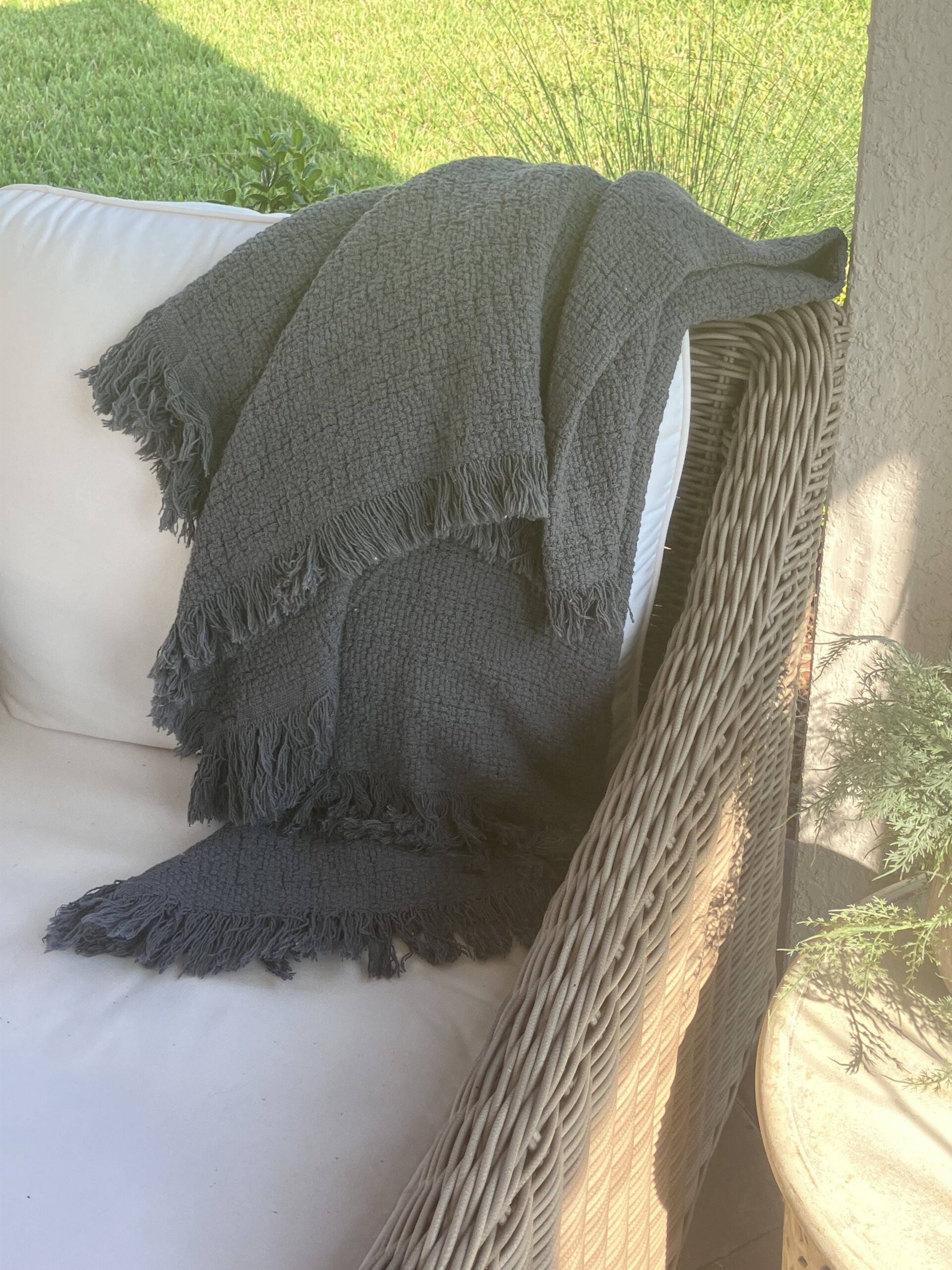100% Cotton Fringed Throw Blanket - Poppy Natural