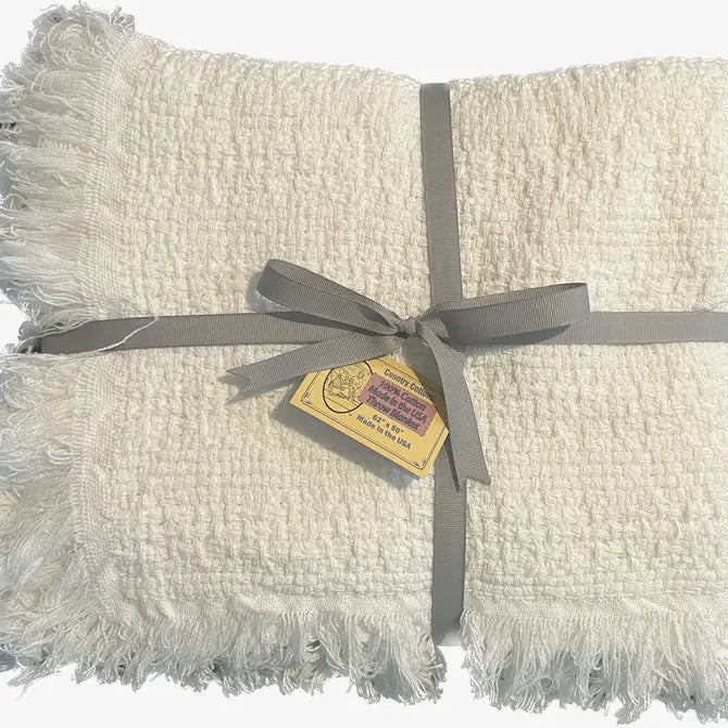 100% Cotton Fringed Throw Blanket - Poppy Natural