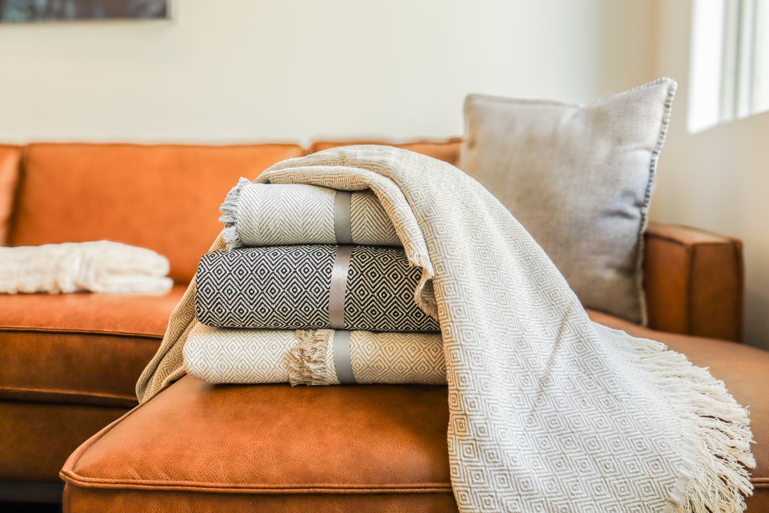 Chevron Patterned Throw - Poppy Natural