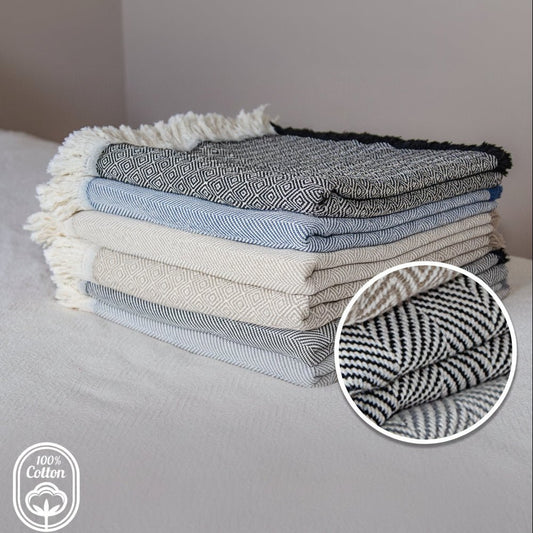 Chevron Patterned Throw - Poppy Natural