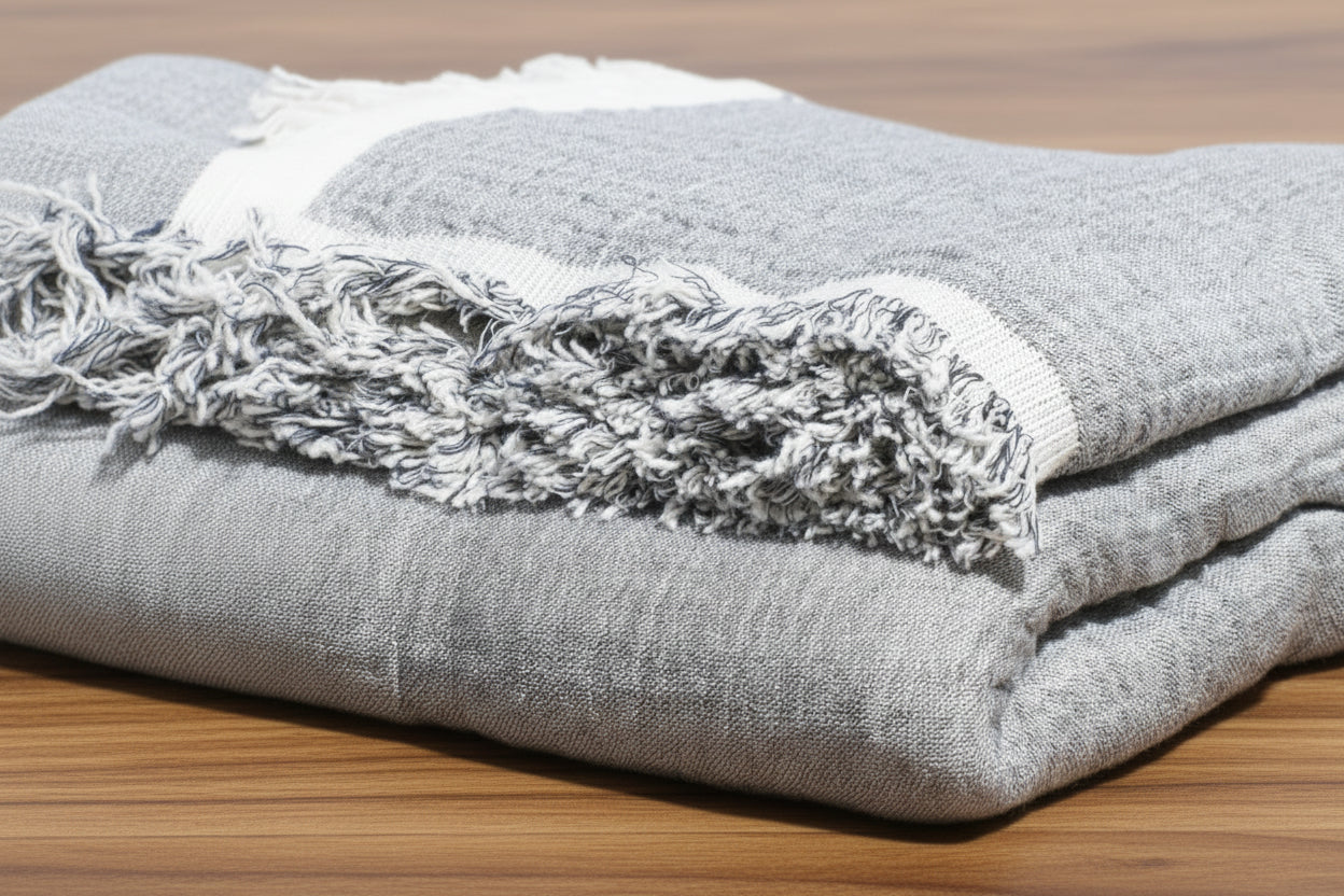 100% Cotton Reversible  Muslin Throw Blanket - Poppy Natural