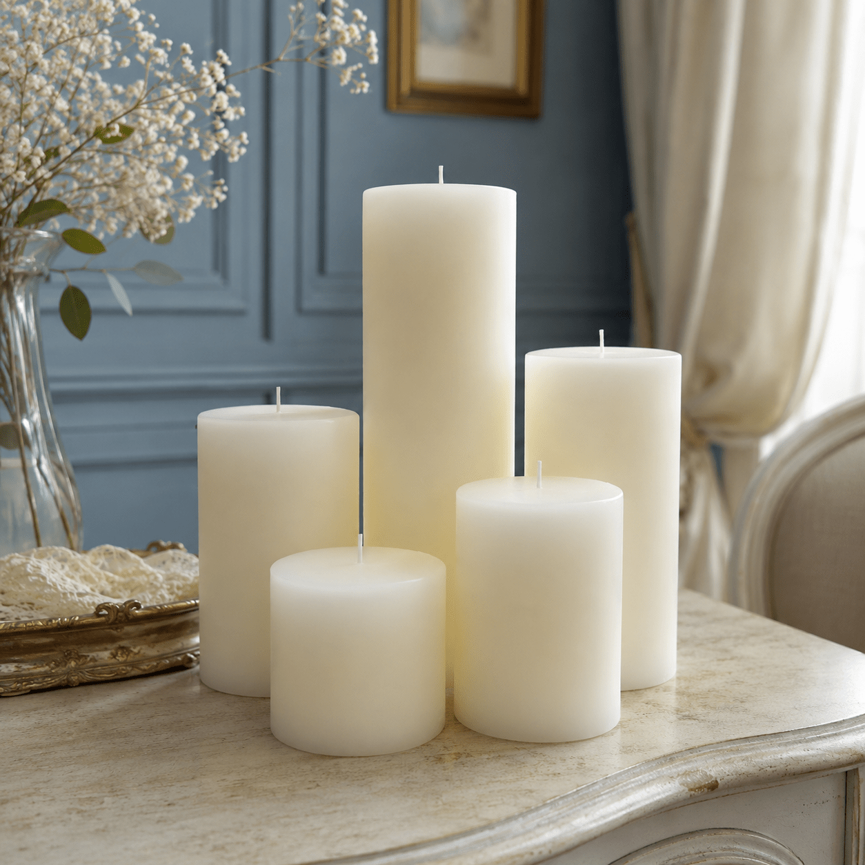3 Inch White Beeswax Pillar Candles - Poppy Natural