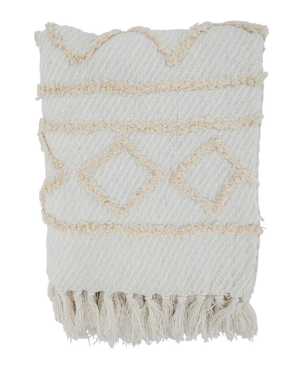 Diamond Embellished Cotton Throw Blanket — Ivory