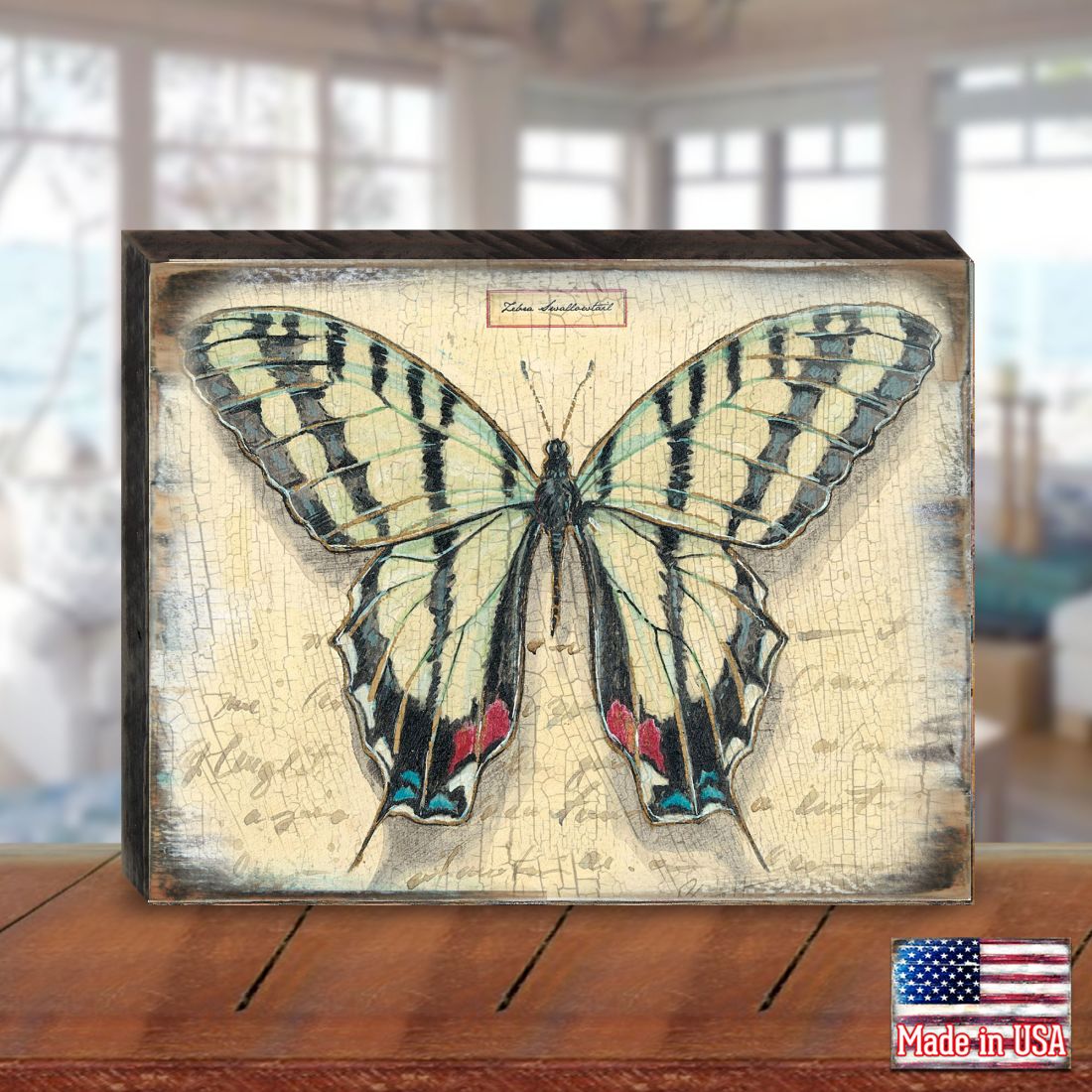 Mykonos Vintage Butterfly Wooden Wall Art by Nature Wonders - Nature Wildlife Decor  - 95315B