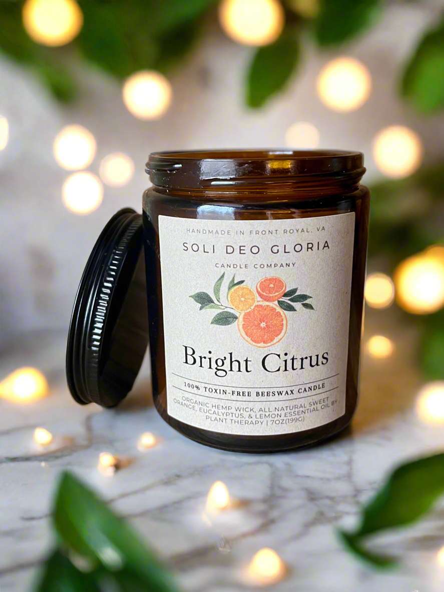 Bright Citrus | Natural Beeswax Candle with Organic Essential Oils - Poppy Natural