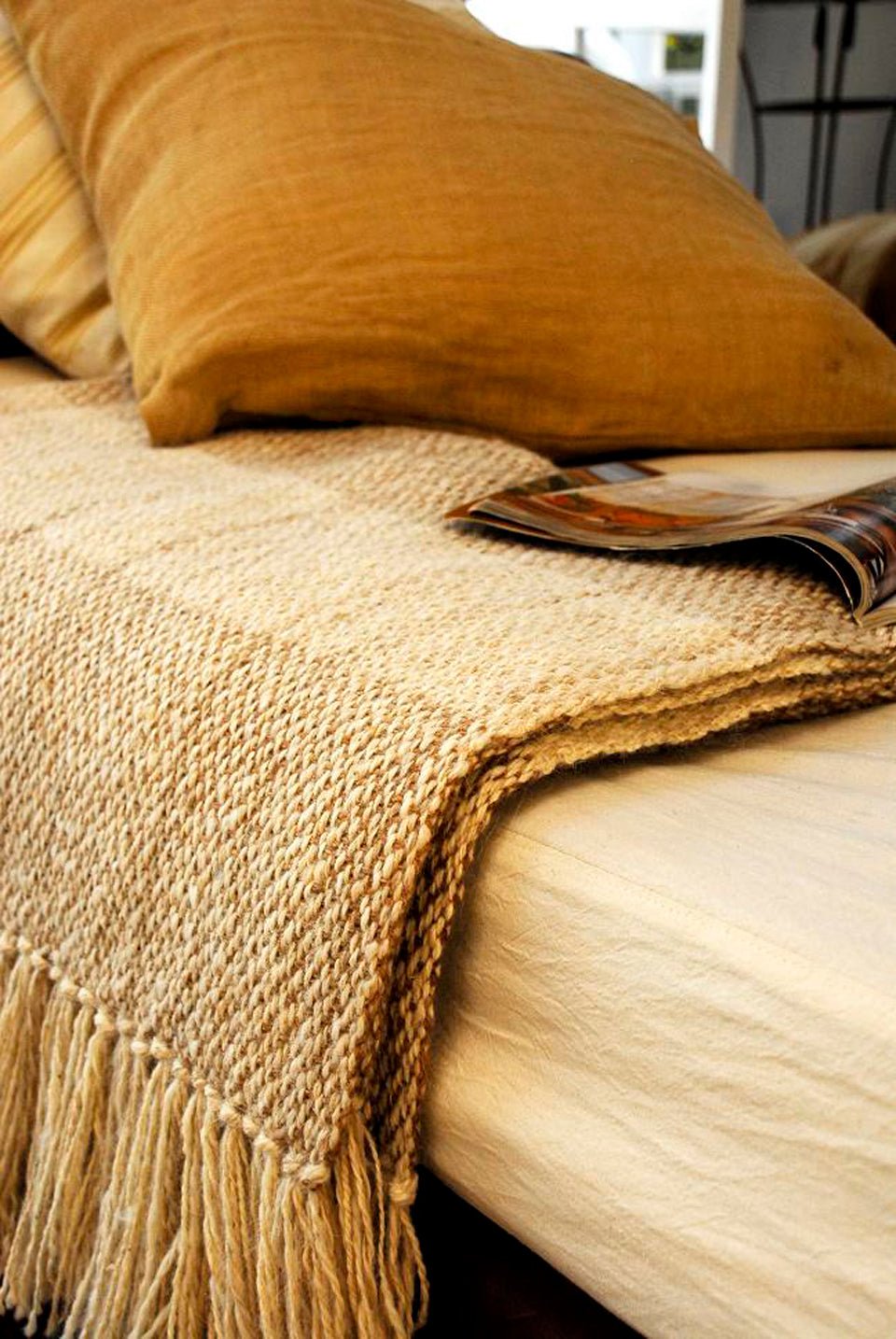 Camel Stripes Wool Blend Blanket - Poppy Natural