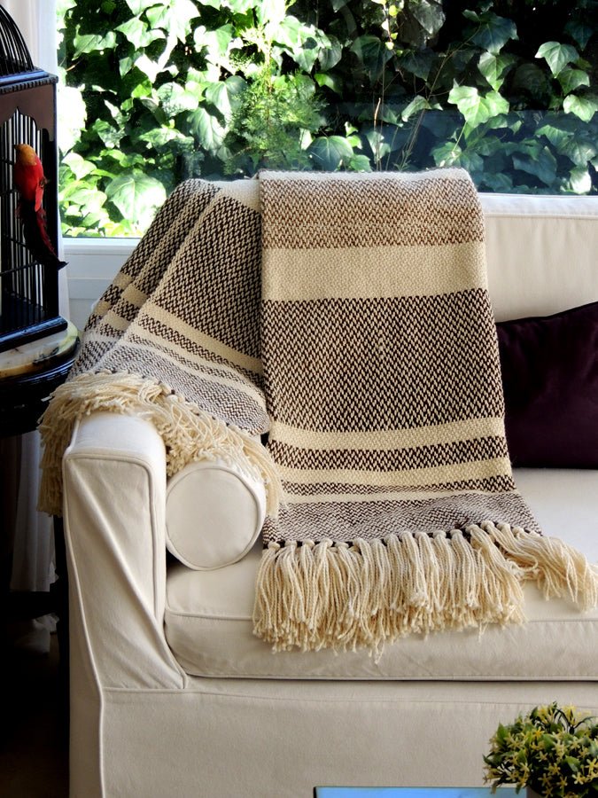 Camel Stripes Wool Blend Blanket - Poppy Natural