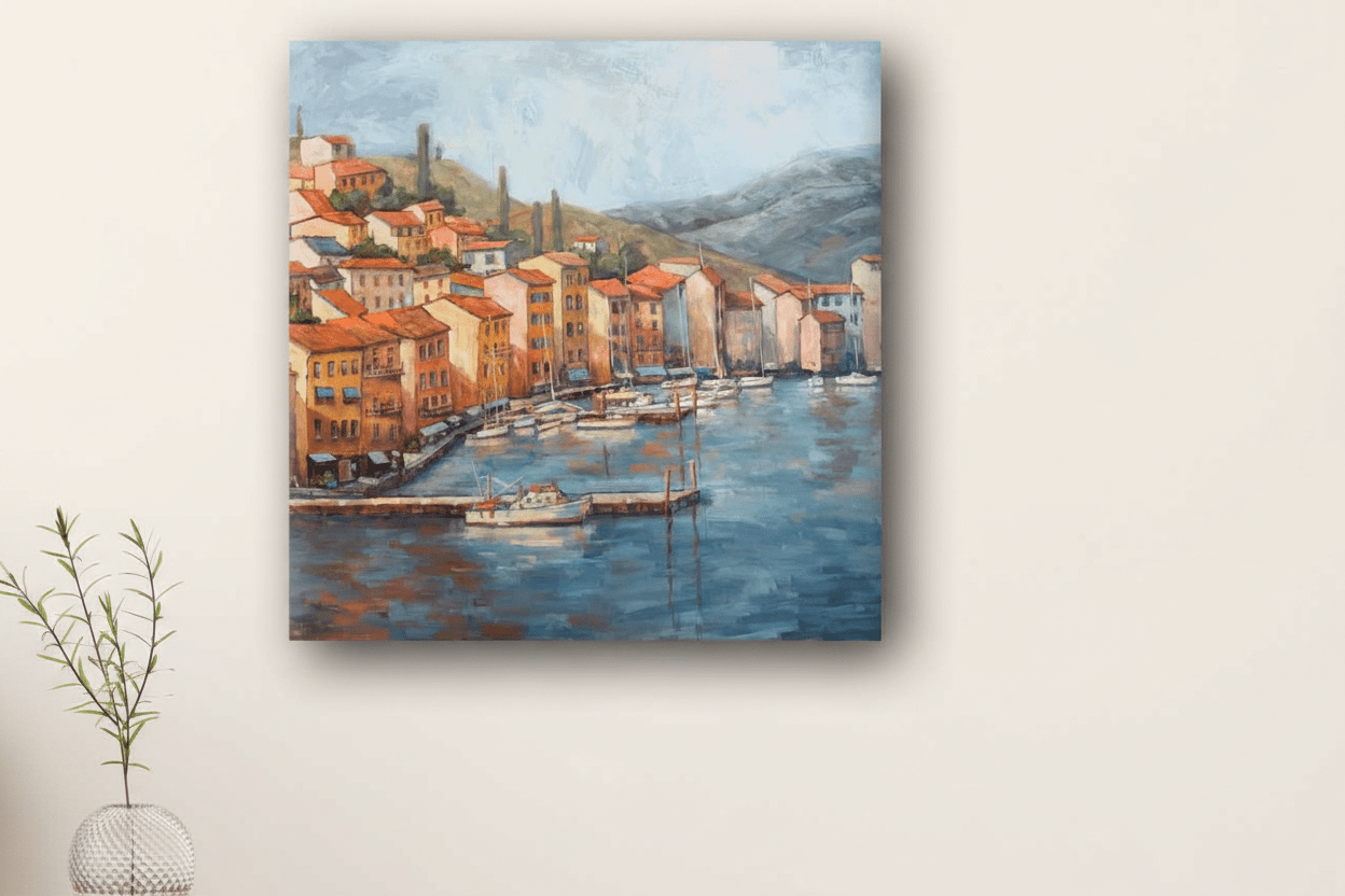 Coastal Italian Village Canvas Print - Poppy Natural