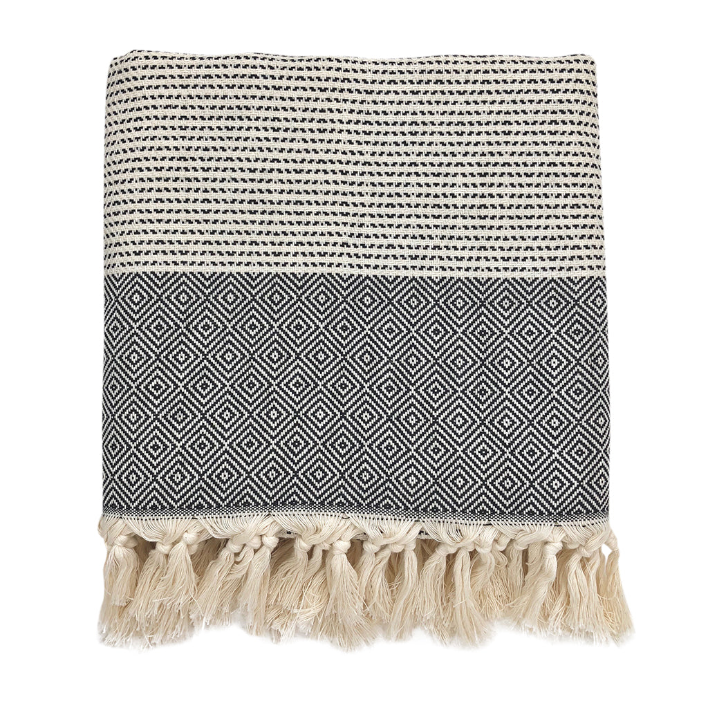 Diamond Stripe Turkish Throw - Poppy Natural
