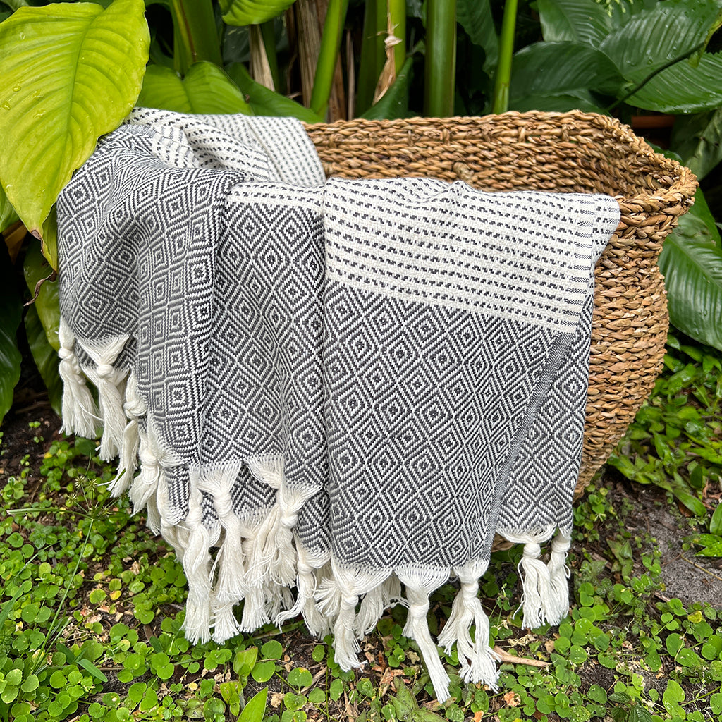 Diamond Stripe Turkish Throw - Poppy Natural