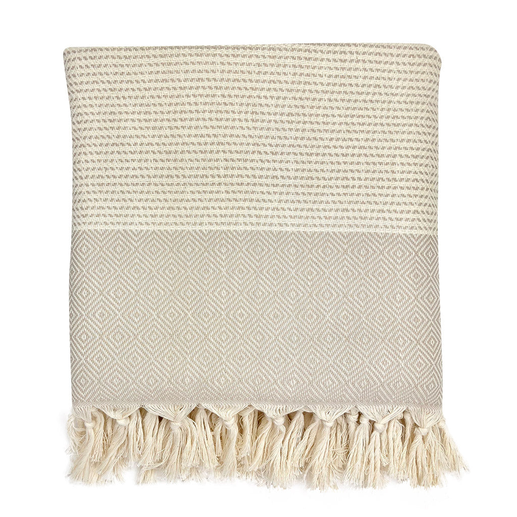 Diamond Stripe Turkish Throw - Poppy Natural