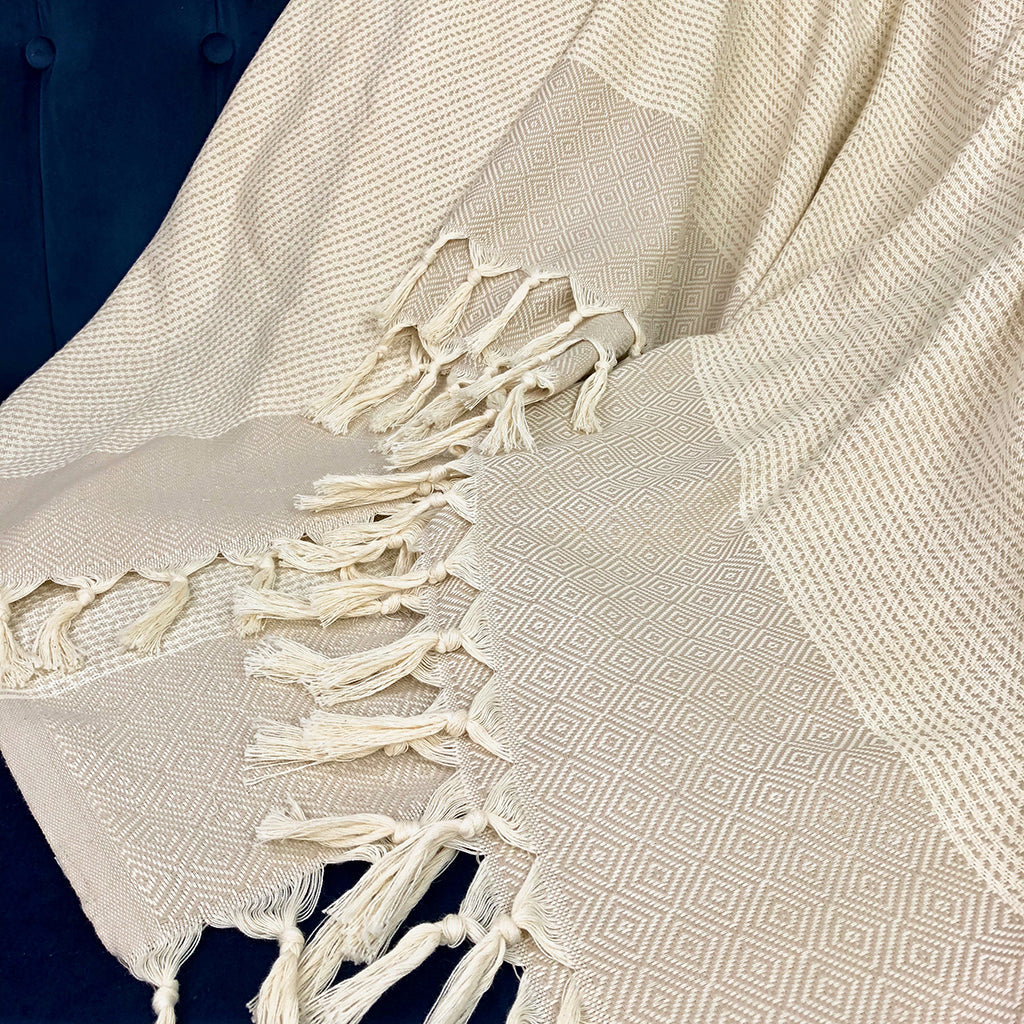 Diamond Stripe Turkish Throw - Poppy Natural