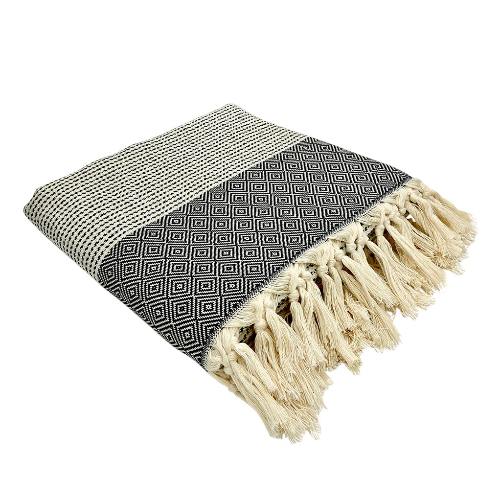 Diamond Stripe Turkish Throw - Poppy Natural