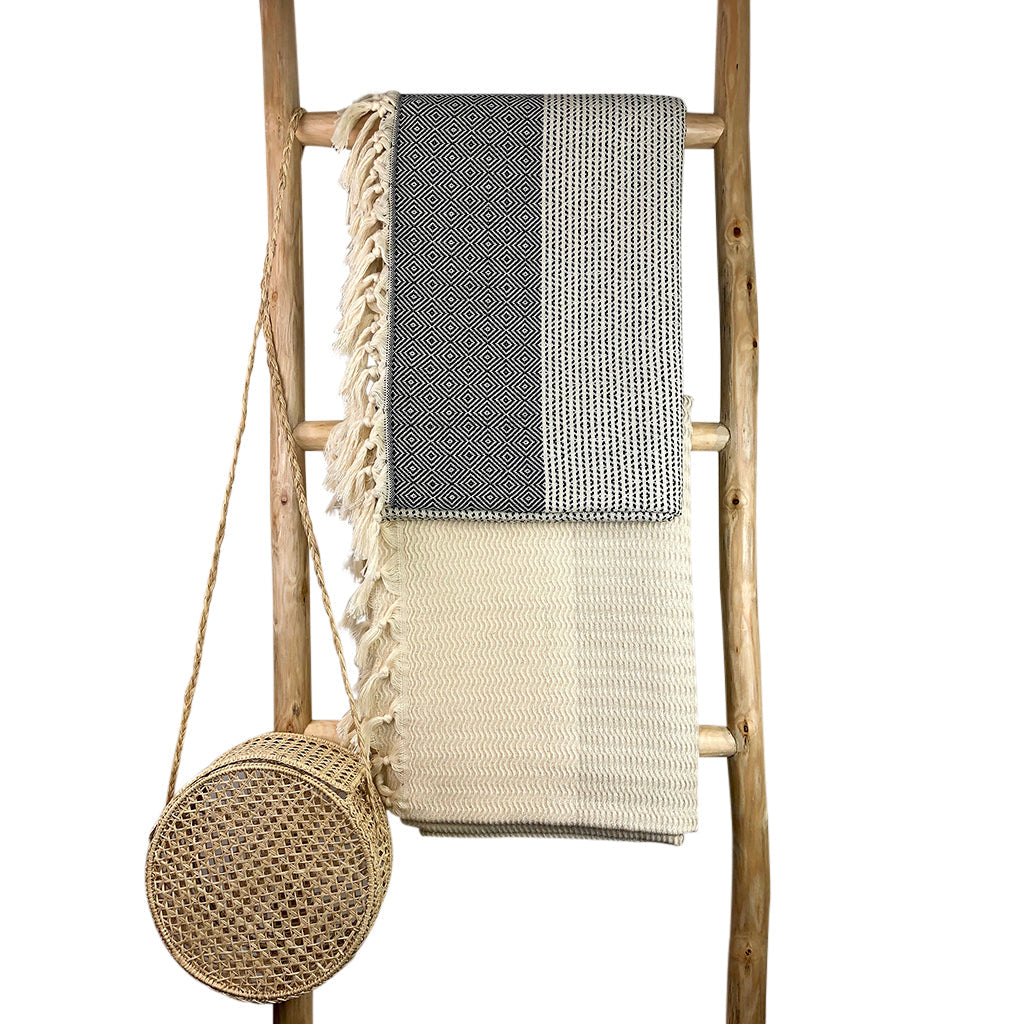 Diamond Stripe Turkish Throw - Poppy Natural