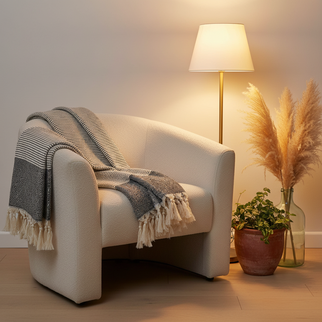 Diamond Stripe Turkish Throw - Poppy Natural