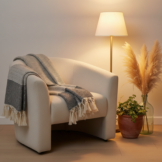 Diamond Stripe Turkish Throw - Poppy Natural