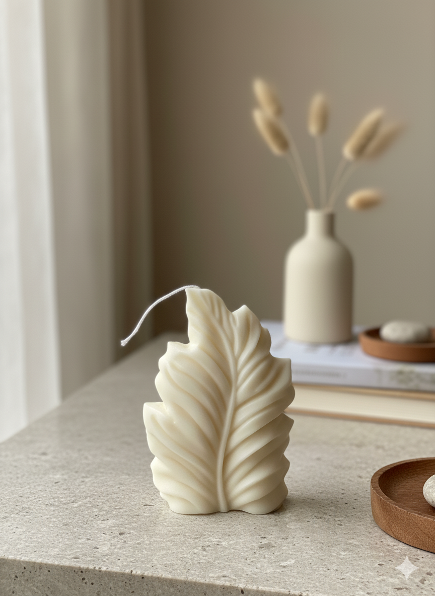Feather Sculpture Candle - Poppy Natural