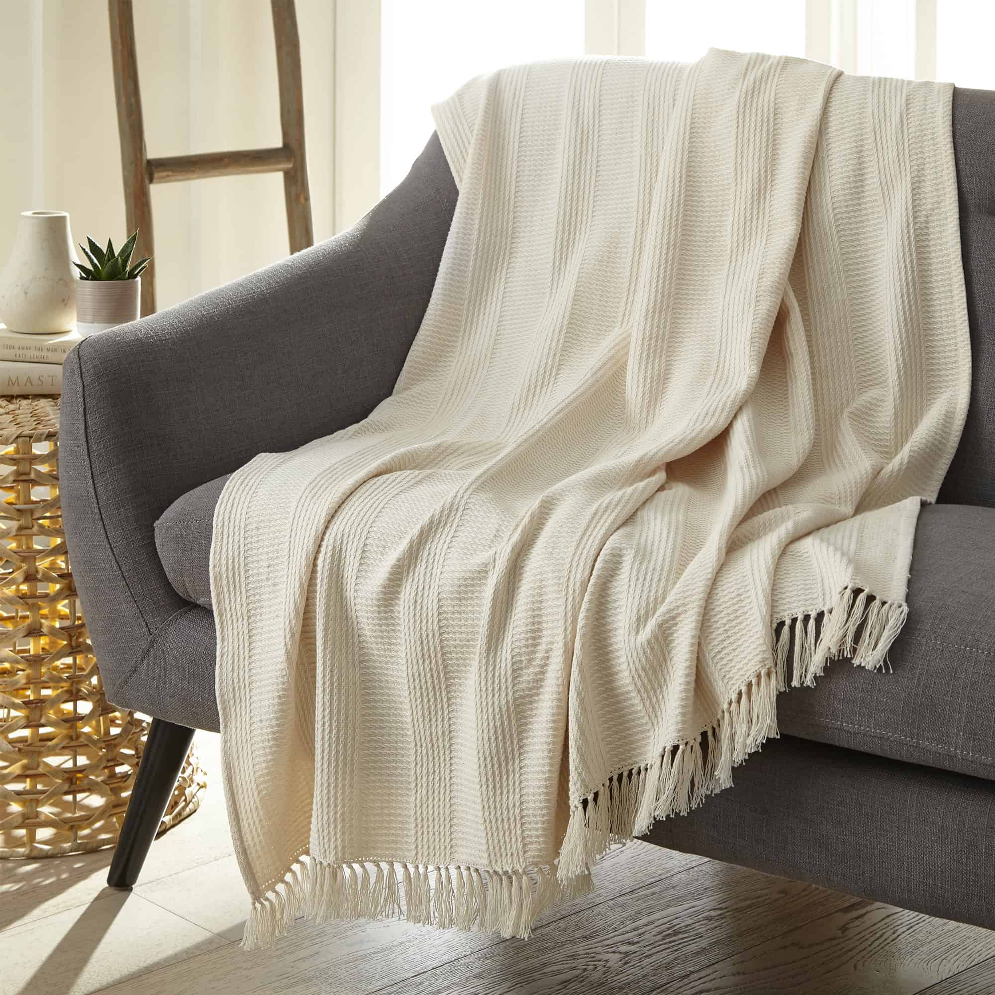 Organic Cotton Throw with Tassels - Poppy Natural