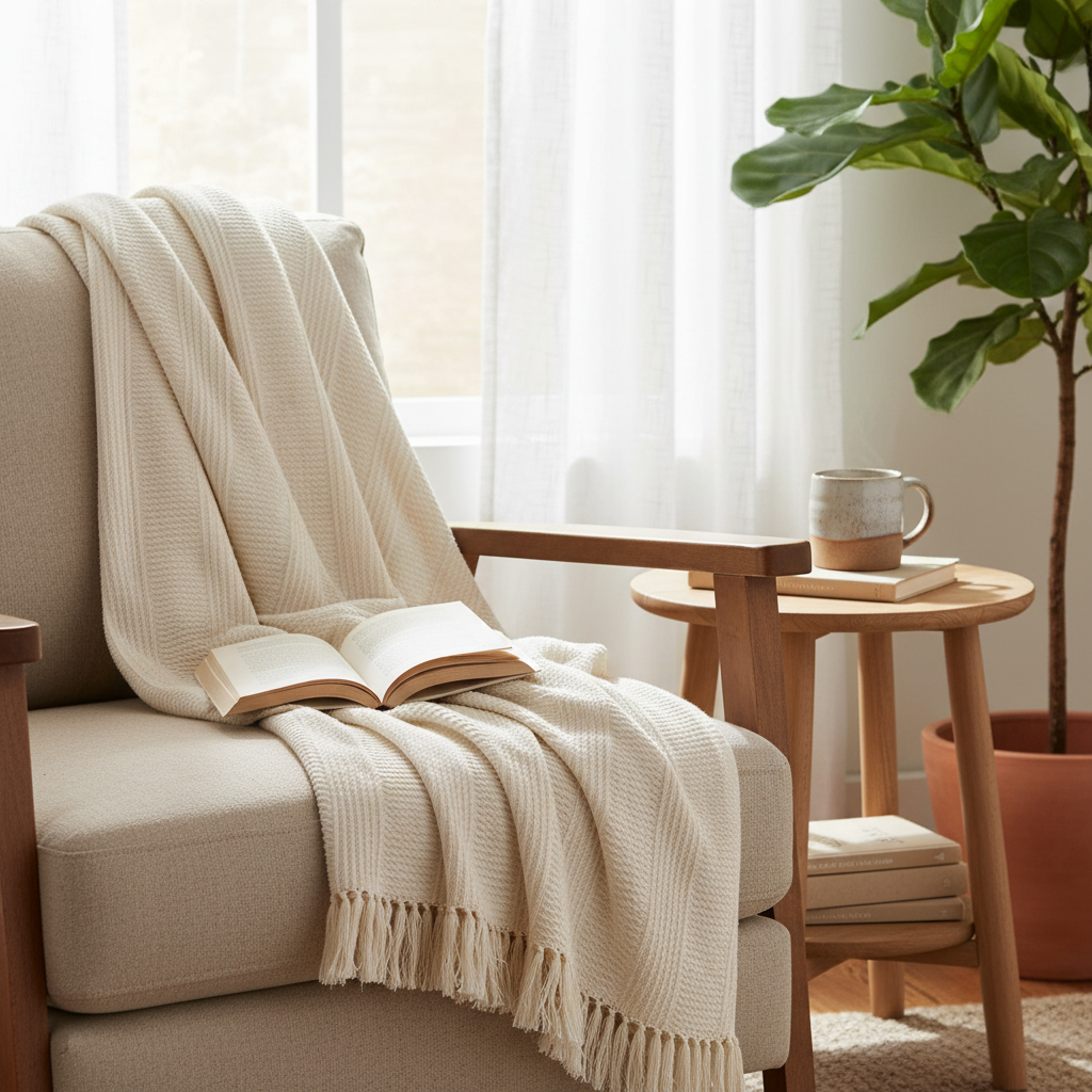 Organic Cotton Throw with Tassels - Poppy Natural
