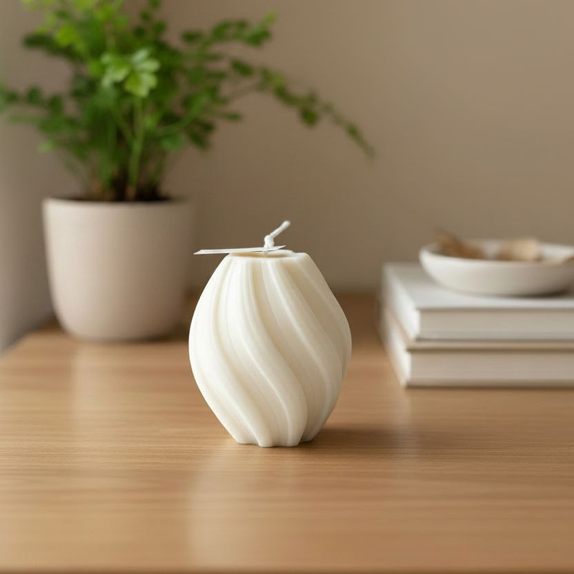 Ribbed Twirl Candle - Poppy Natural