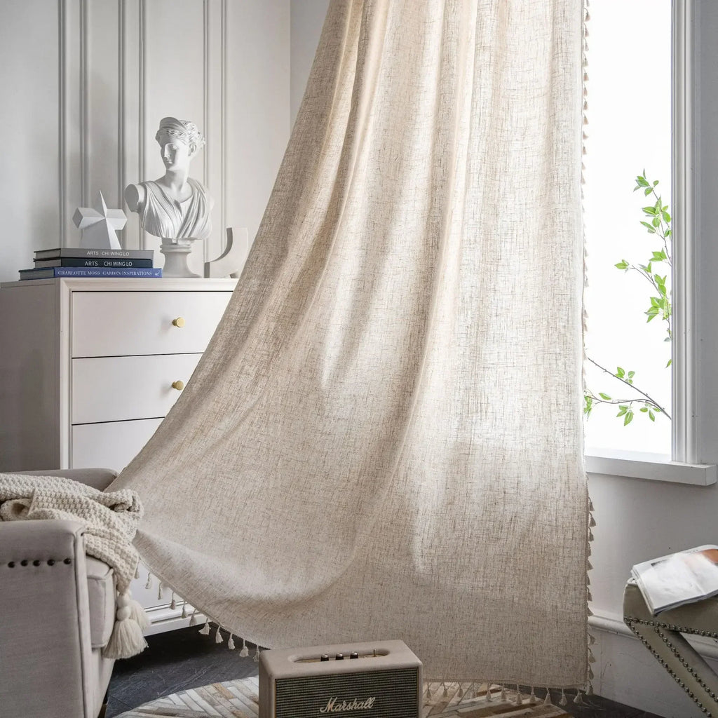 Linen Fringe Curtain Panel