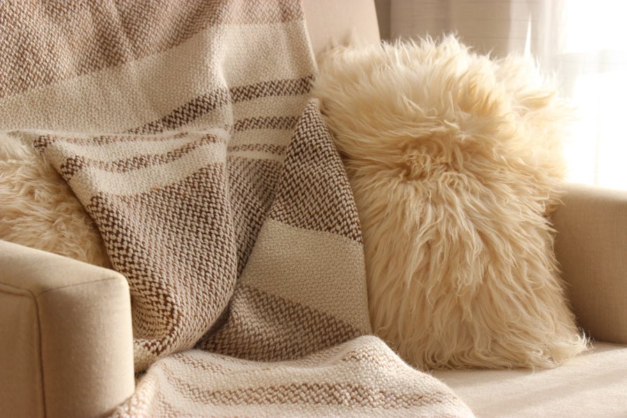 Camel Stripes Wool Blend Blanket