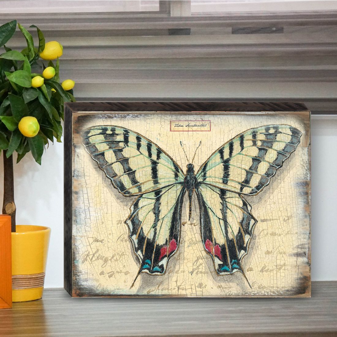 Mykonos Vintage Butterfly Wooden Wall Art by Nature Wonders - Nature Wildlife Decor  - 95315B