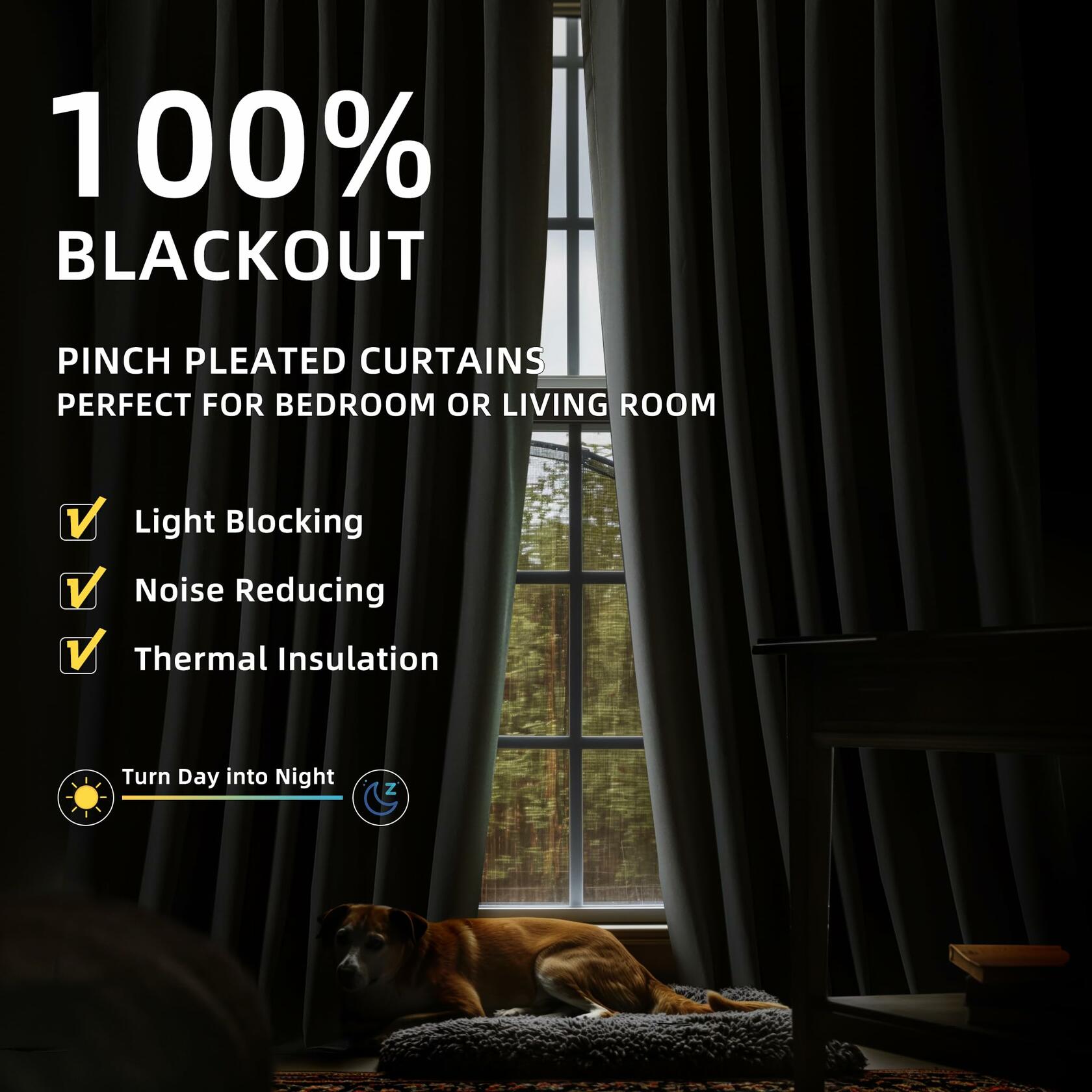 Pinch Pleated Blackout Linen Curtains — Greyish Beige