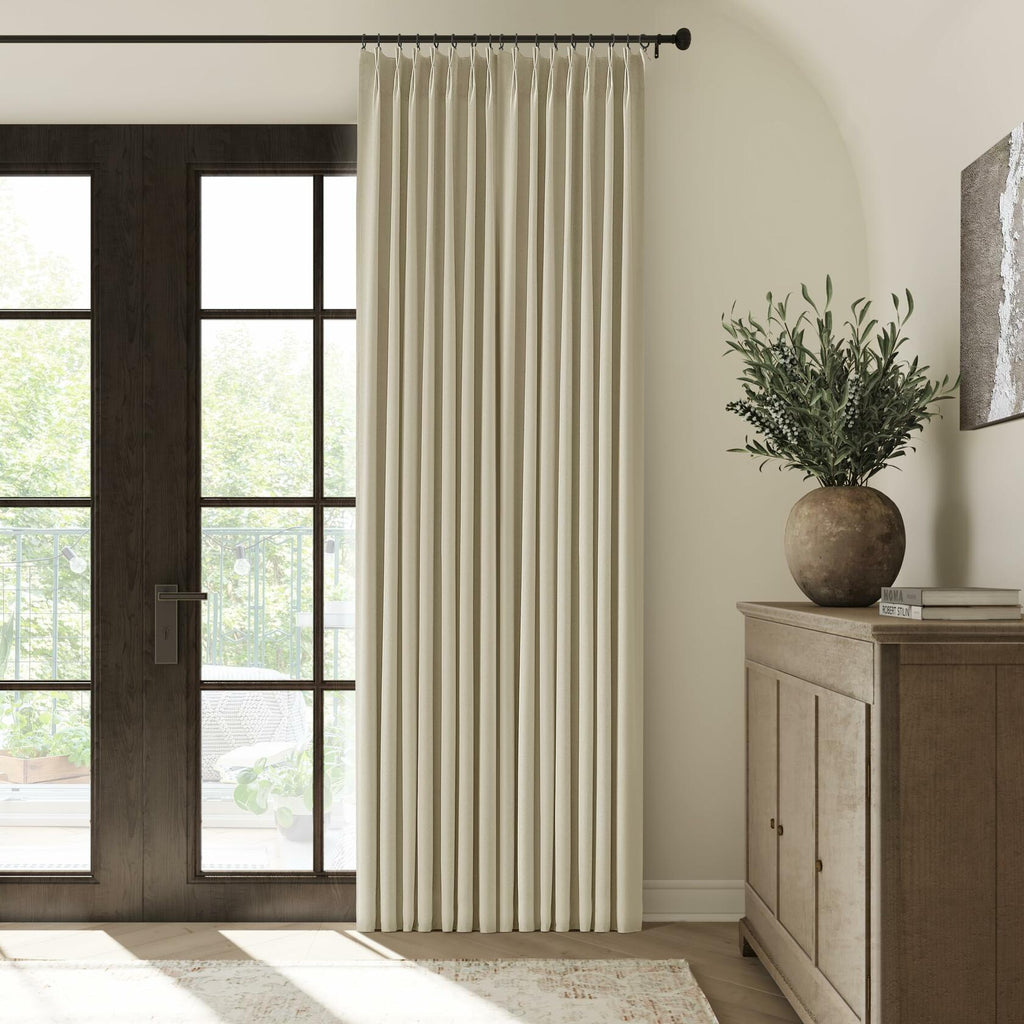 Pinch Pleated Blackout Linen Curtains — Greyish Beige