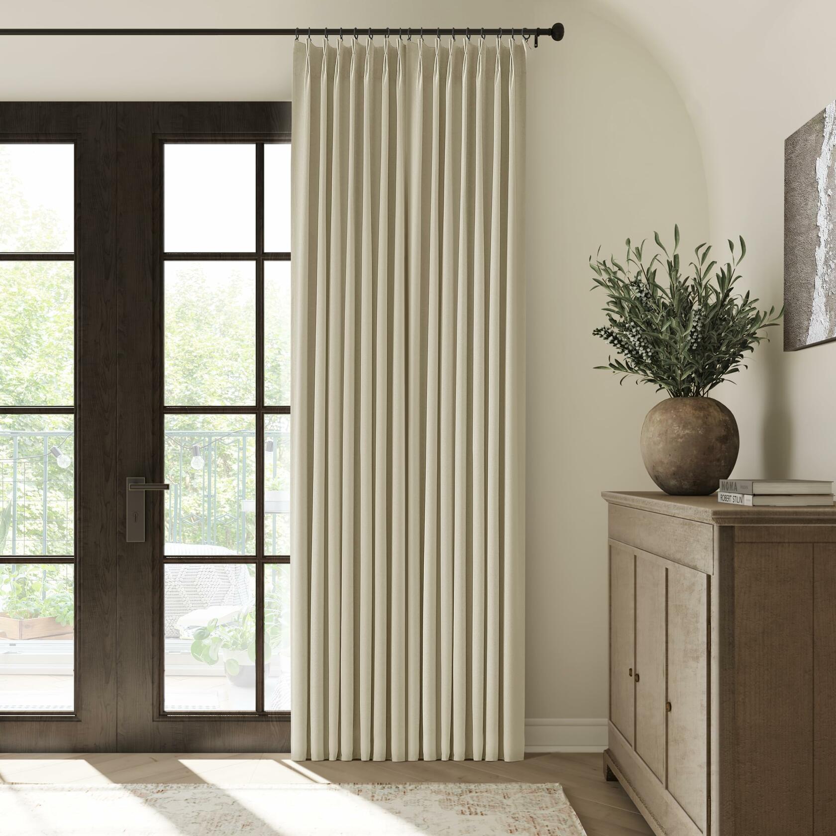 Pinch Pleated Blackout Linen Curtains — Greyish Beige