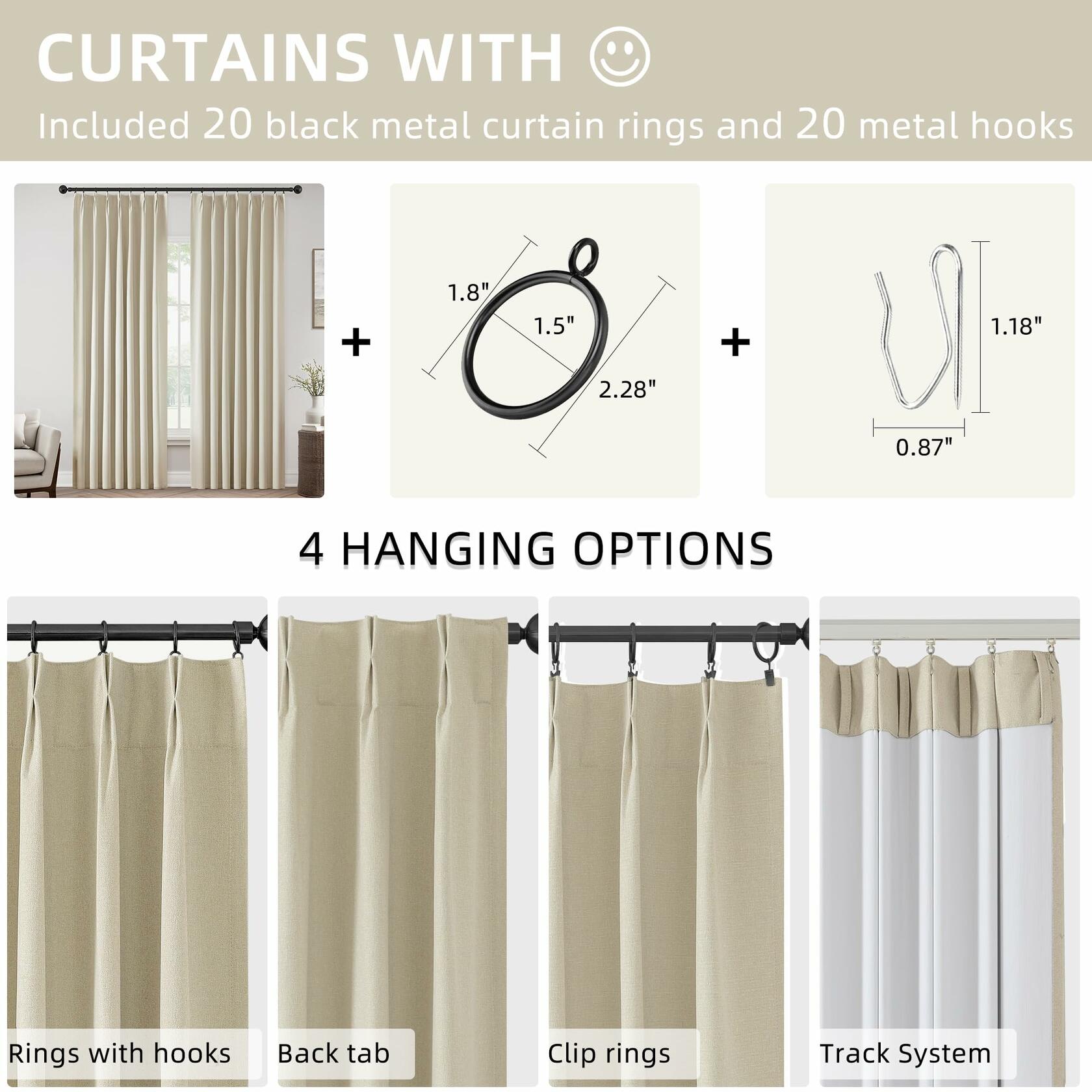 Pinch Pleated Blackout Linen Curtains — Greyish Beige