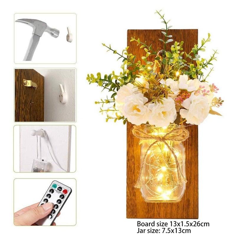Peony & Eucalyptus Mason Jar Wall Sconces