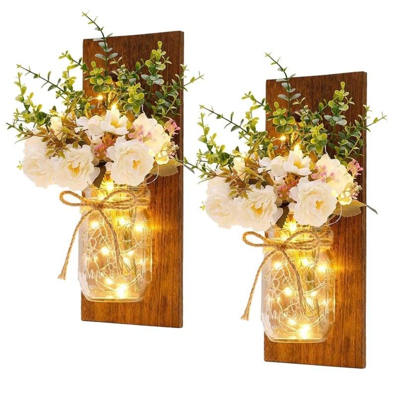 Peony & Eucalyptus Mason Jar Wall Sconces